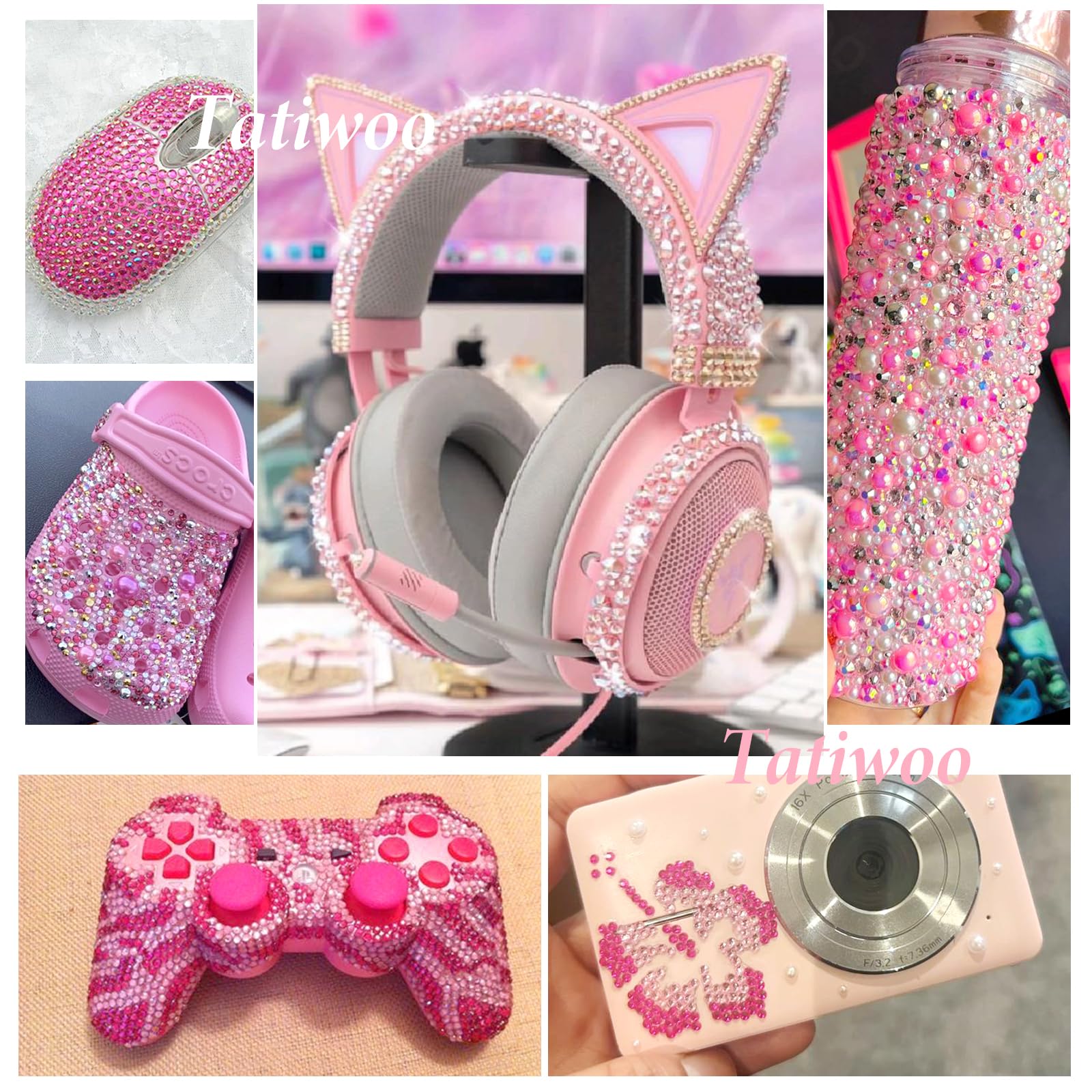 Uotey pink resin rhinestones for clothes, shoes, and makeup accents.