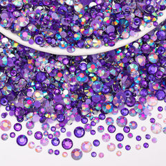 Uotey purple resin rhinestones with mixed sizes sparkle for nails and crafts