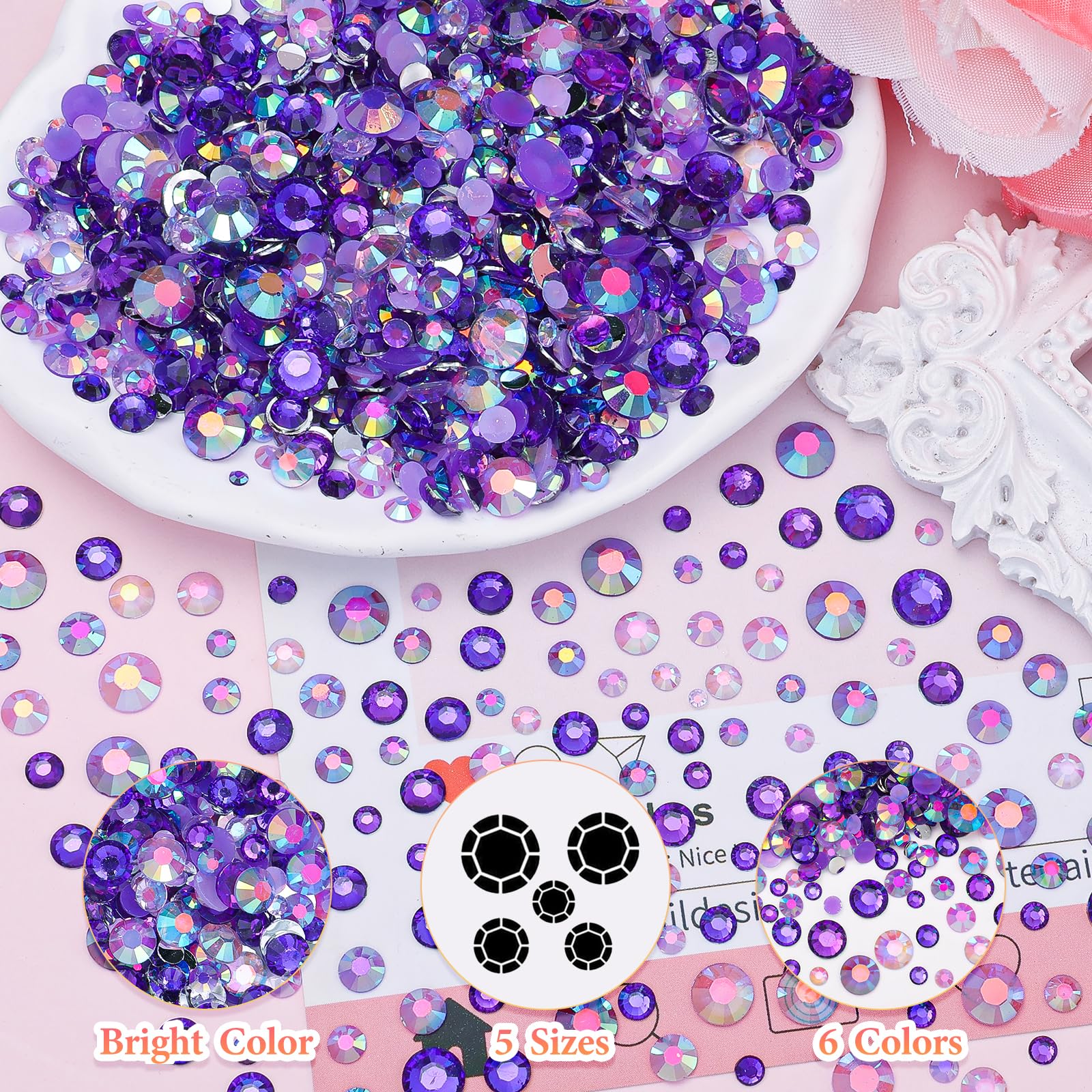 Uotey purple rhinestones catch light for dazzling reflections