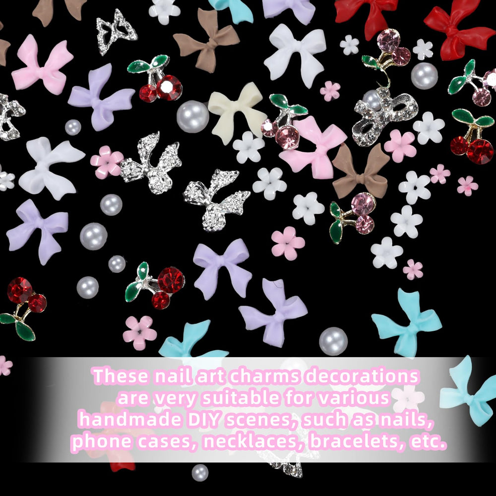 Uotey red 3D bows nail charm adds bold sparkle to designs