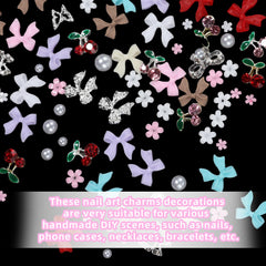 Uotey red 3D bows nail charm adds bold sparkle to designs