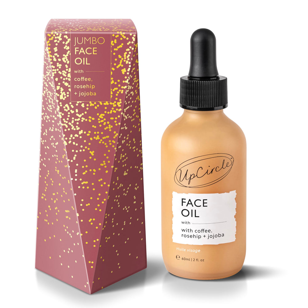 UPCIRCLE Jumbo Face Oil bottle with coffee oil provides hydration and antioxidant protection