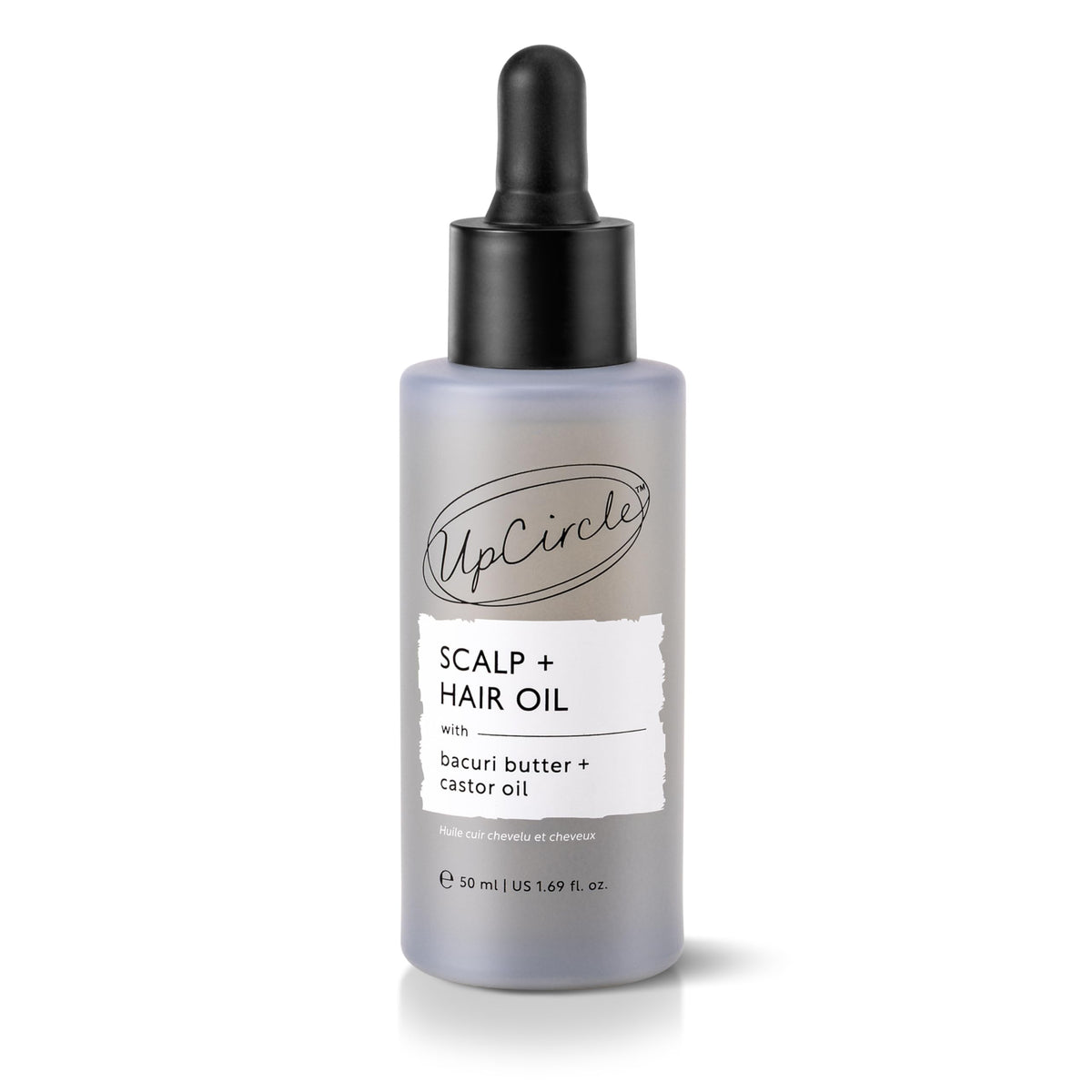 UPCIRCLE Scalp + Hair Oil bottle pump for deep nourishment and smooth manageability.