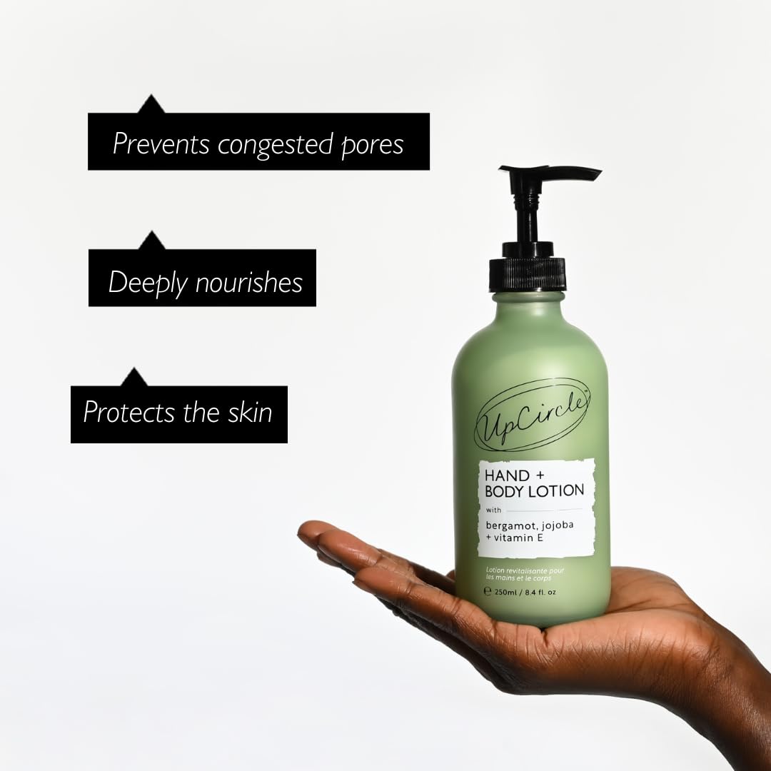 UPCIRCLE upcycled bergamot water droplets on skin after washing.