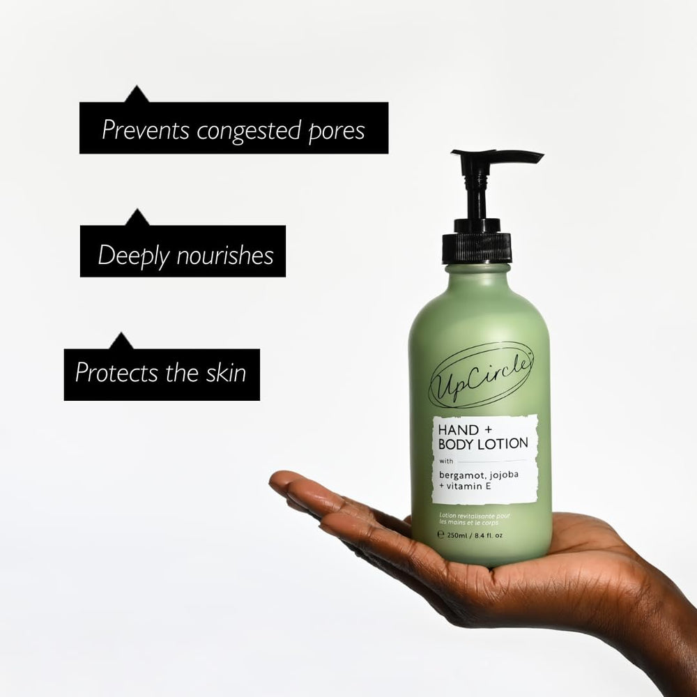 UPCIRCLE upcycled bergamot water droplets on skin after washing.