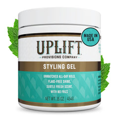 Uplift Provisions Styling Gel bottle demonstrates strong hold for all hair types.