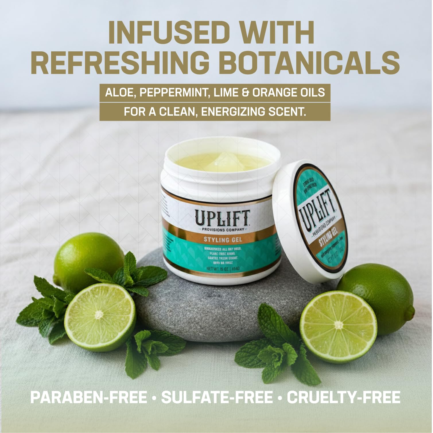 Travel-ready pack of Uplift Provisions styling gel for on-the-go styling.