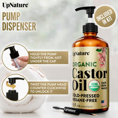 UpNature castor oil nourishes hair and scalp care routines.