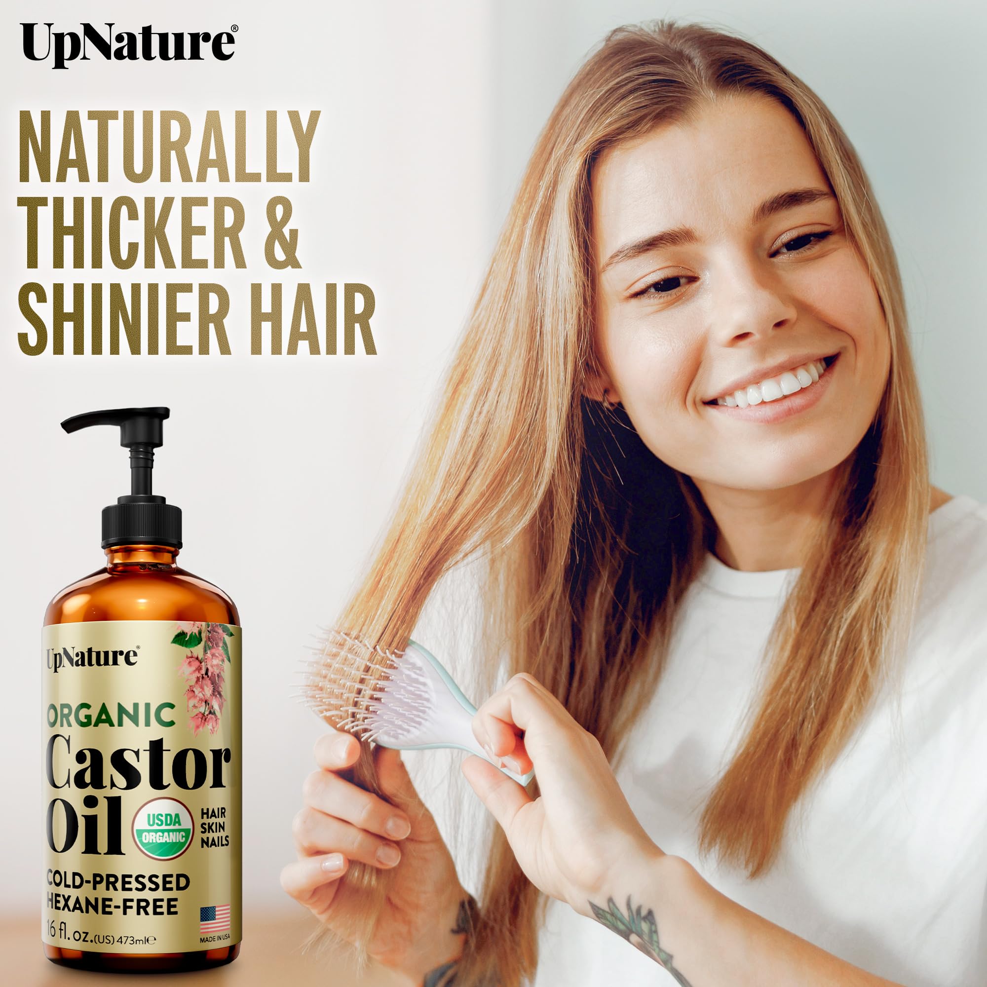 UpNature hexane-free castor oil supports clean skin hydration.