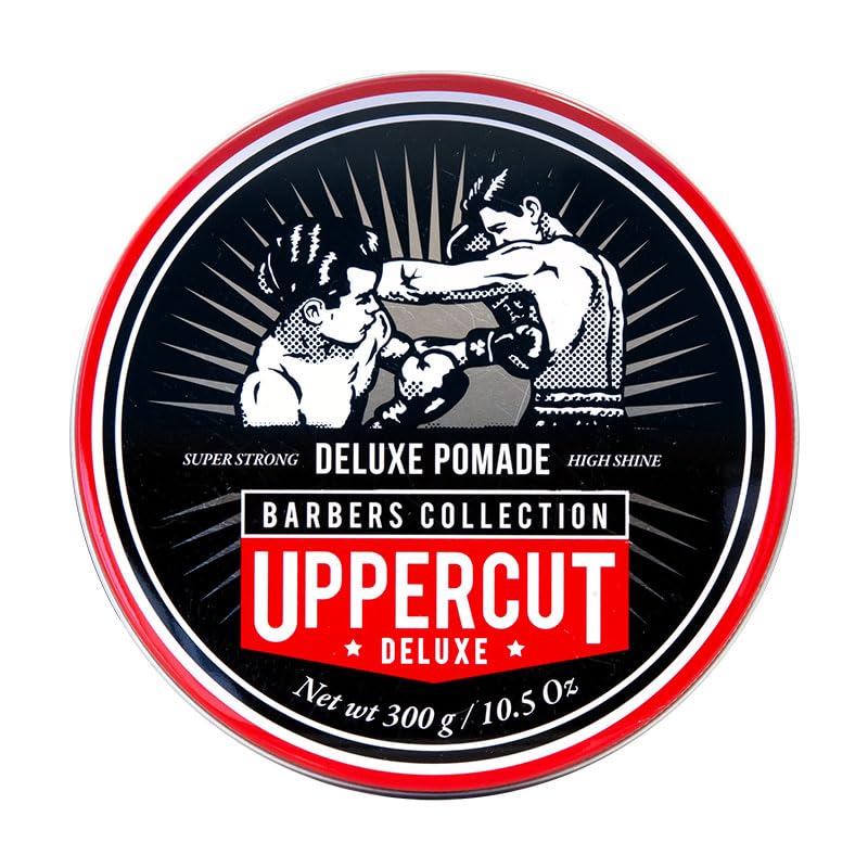 Uppercut Deluxe Deluxe Pomade jar offers strong hold for pompadours.