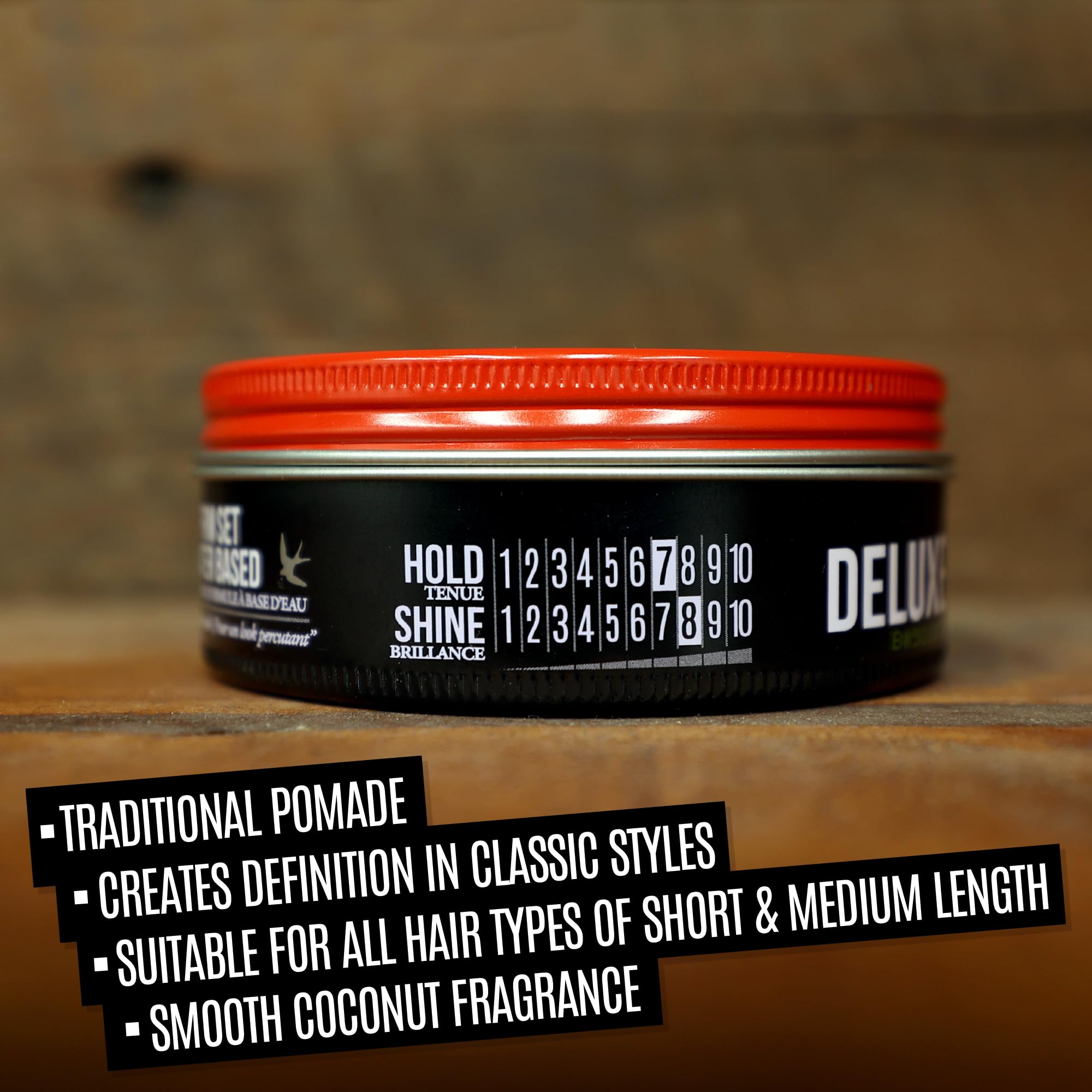 Uppercut Deluxe Pomade bottle demonstrates easy water-based washout.