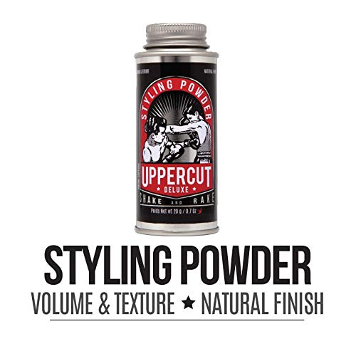 Uppercut Deluxe hair powder natural matte finish shown for a versatile, non-shiny look.