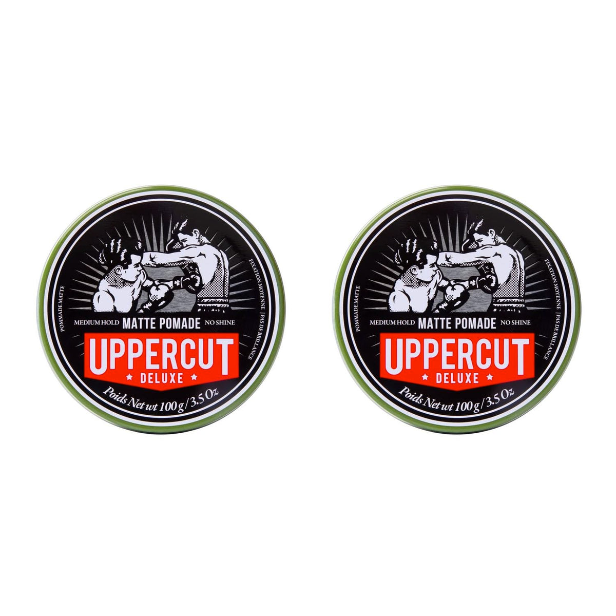 Uppercut Deluxe Matte Pomade 2-pack box for versatile home styling