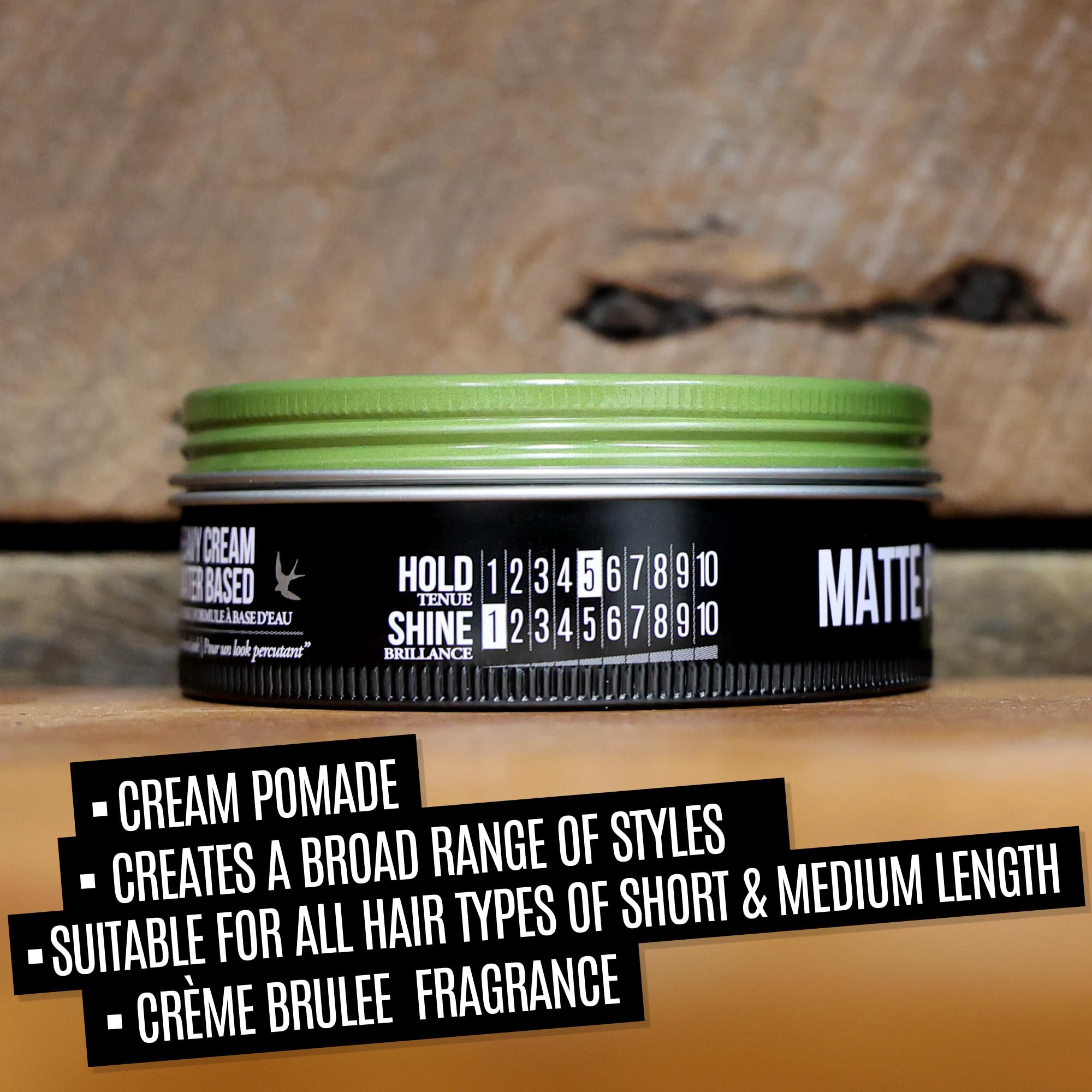 Uppercut Deluxe Matte Pomade texture-closeup reveals creamy grip for versatile styles.