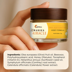 UpWellness Manuka Miracle packaging laid out highlighting natural ingredients and purity