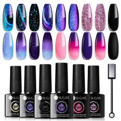 UR SUGAR glitter gel nail polish set in six colors for a glossy, lasting manicure.