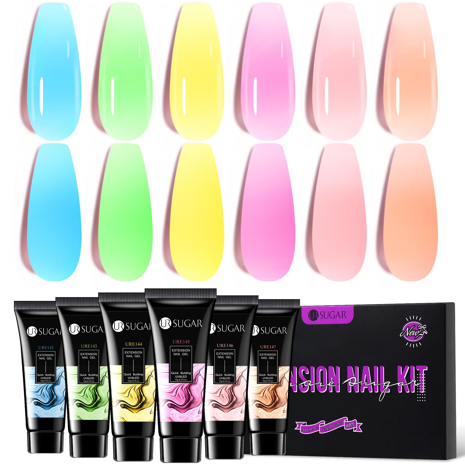 UR SUGAR Neon Extension Gel Set box showcases six vibrant colors for easy at-home nails.