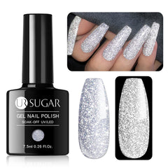 UR SUGAR Reflective Glitter Gel Nail Polish bottle with silver shimmer for an eye-catching finish.