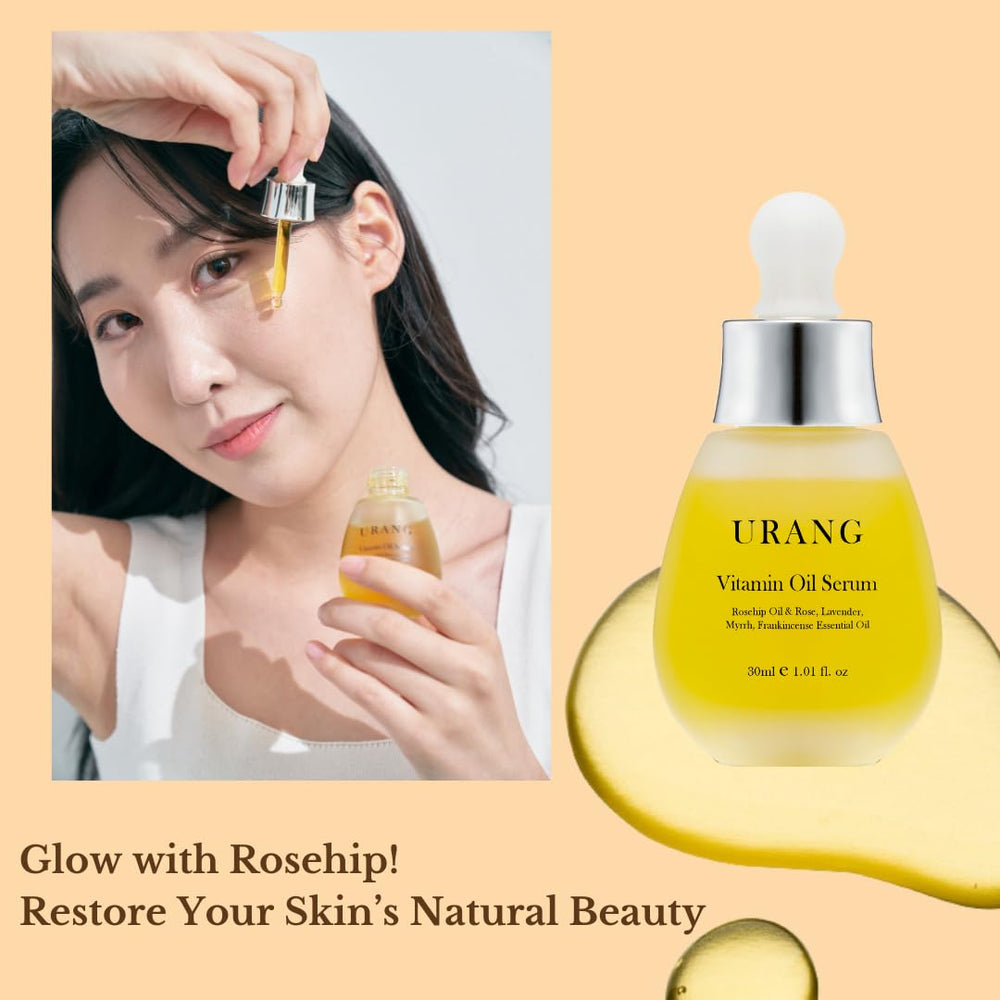 URANG Vitamin Oil Serum highlights COSMOS Organic ingredients for clean beauty.