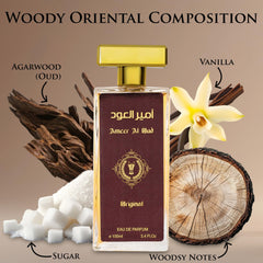 Urban Collection Ameer Al Oud top notes focus image, featuring agarwood and vanilla.