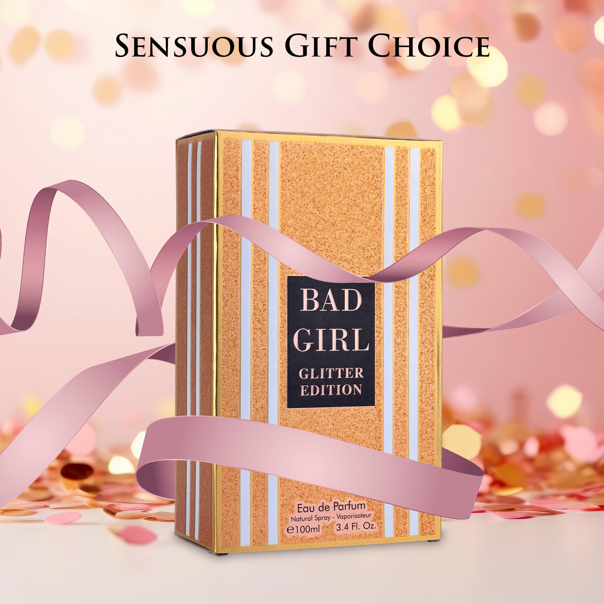 URBAN COLLECTION Bad Girl Glitter Edition bottle pour capturing fragrance release moment