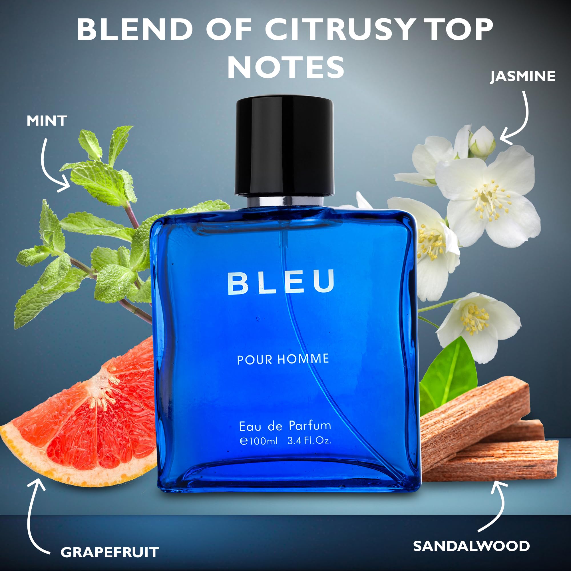 Urban Collection Bleu for Men bottle closeup showcases modern design and hint of everyday allure.