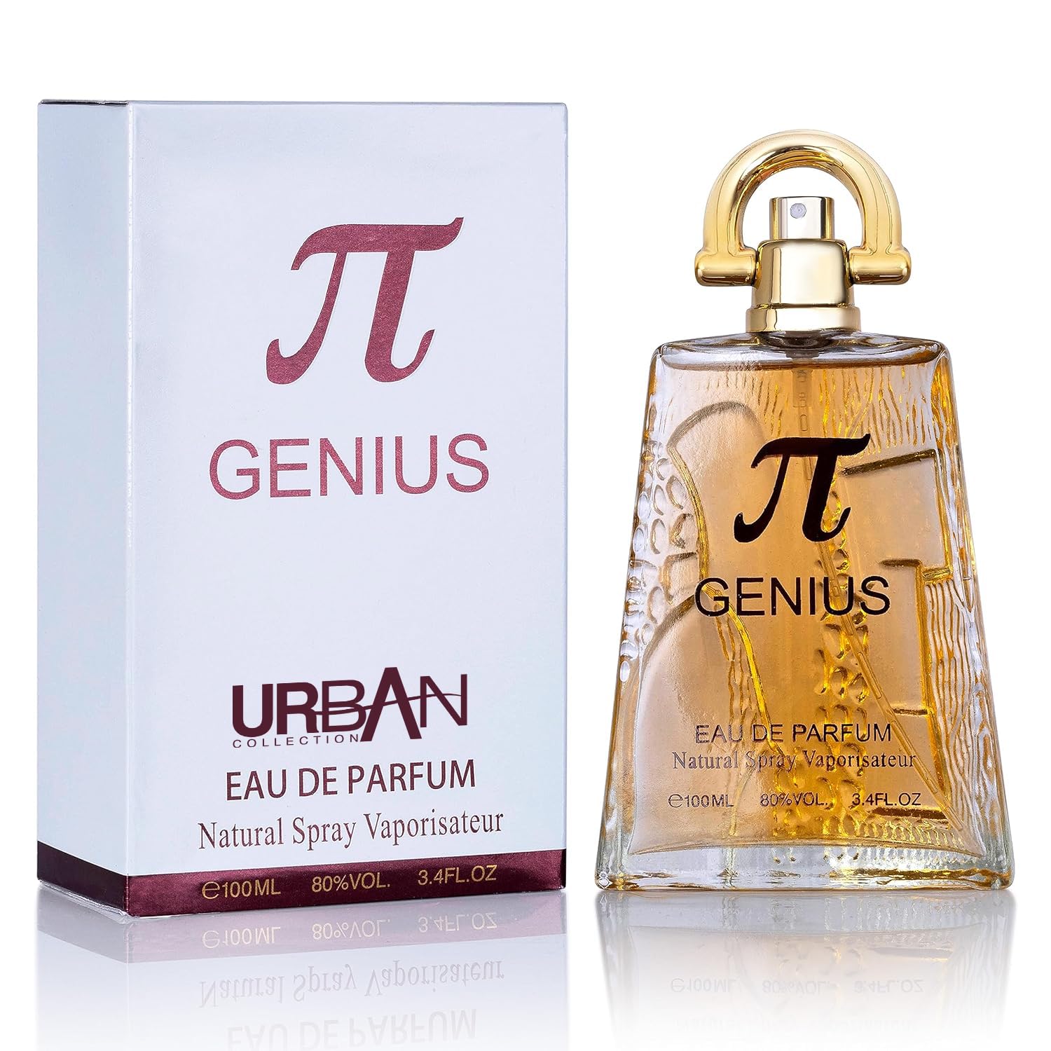 URBAN COLLECTION Genius for Men bottle front view highlighting bold woody notes for daily presence