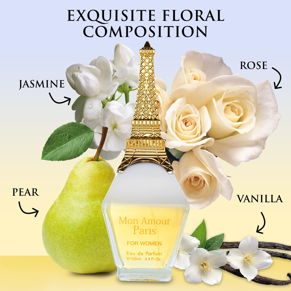 Urban Collection Mon Amour Paris bottle angled shot, sleek fragrance display.