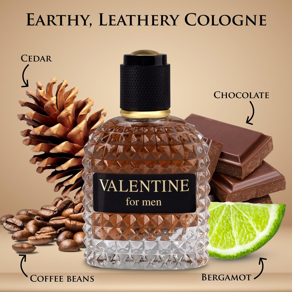 URBAN COLLECTION Valentine for Men bottle side view conveys modern masculine versatility.