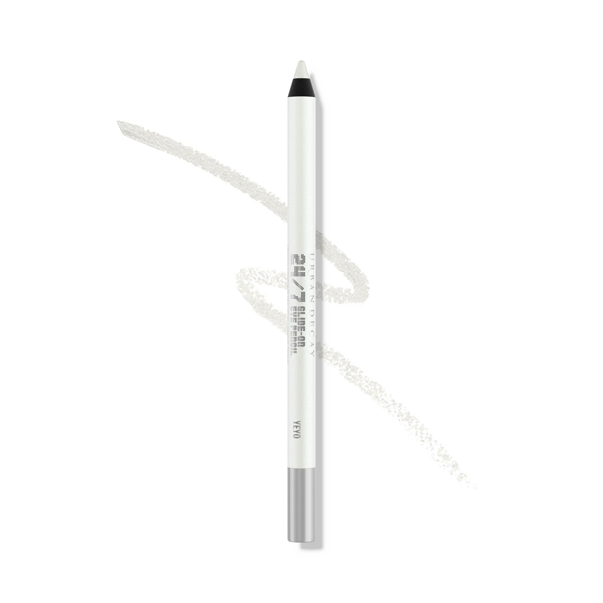 Urban Decay 24/7 Glide-On Yeyo metallic white swatch showing long-lasting shimmer