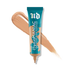 Urban Decay Hydromaniac bottle close-up showing a dewy finish for dry skin.