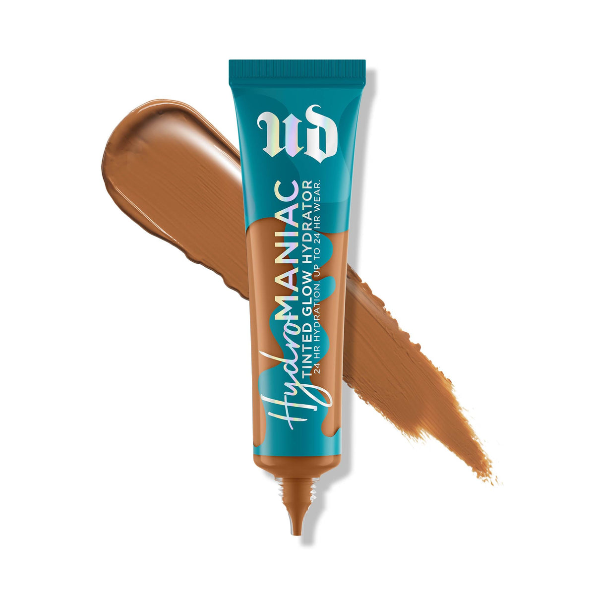 Urban Decay Hydromaniac bottle close-up highlighting hydrating formula for dry skin glow