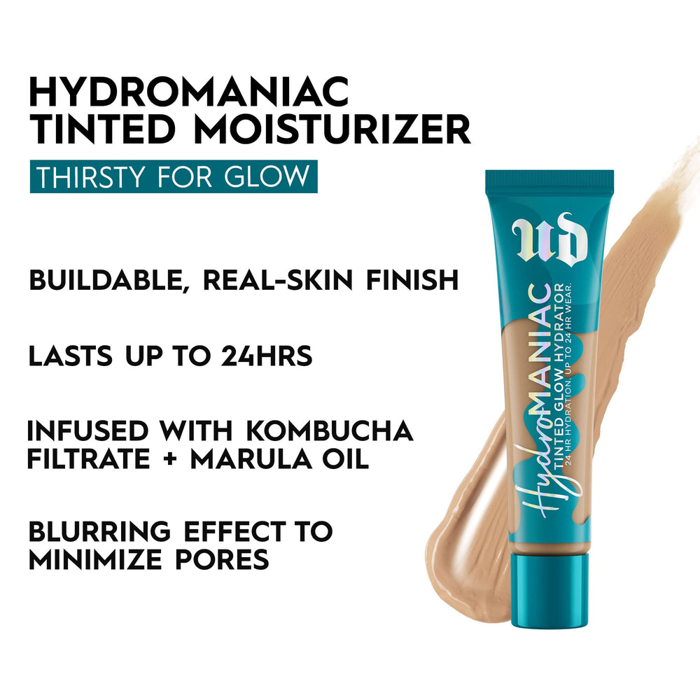 Urban Decay Hydromaniac glow finish on face offers radiant, natural-looking skin.
