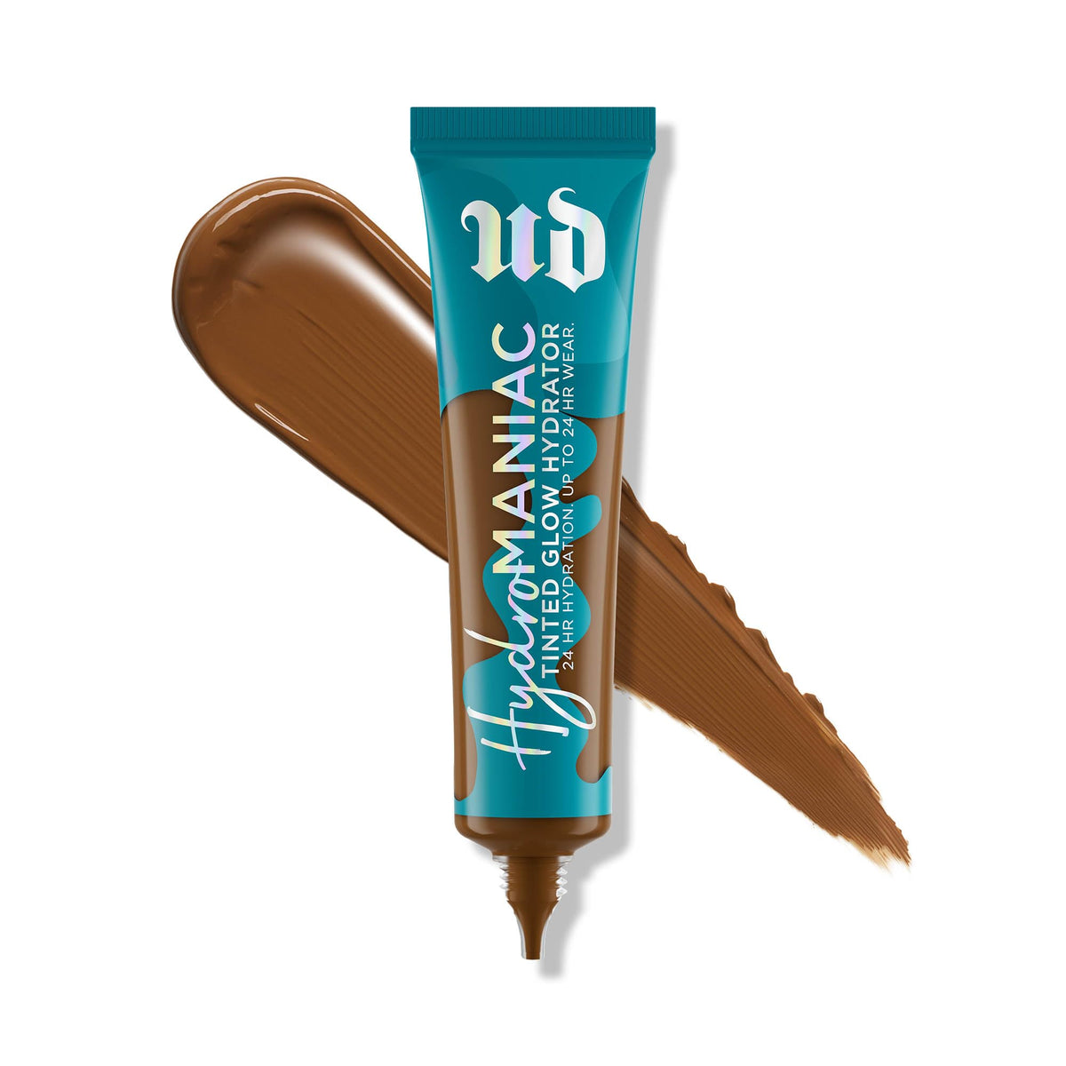Urban Decay Hydromaniac foundation bottle close-up showing dewy, hydrated glow
