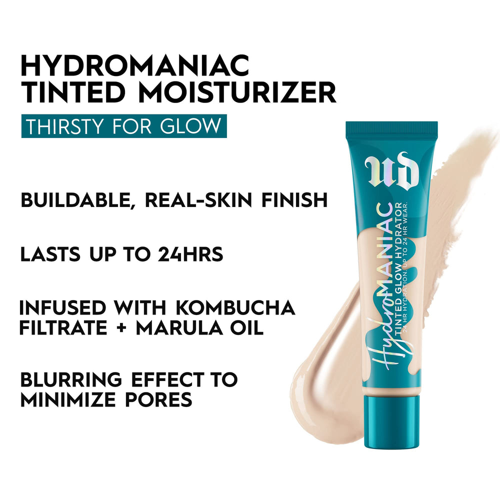 Urban Decay Hydromaniac Foundation porcelain finish swatch reveals radiant, non-greasy look.