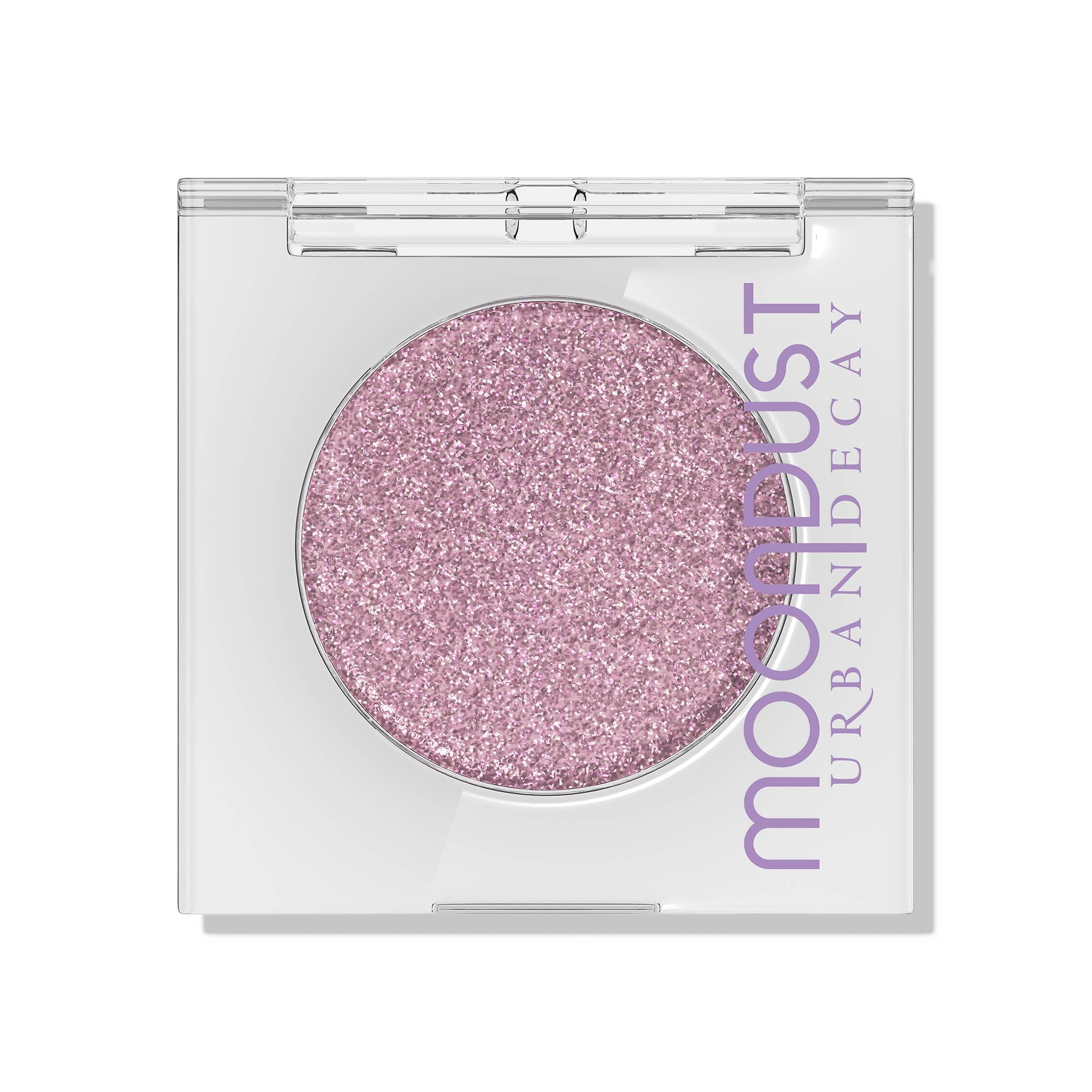 Urban Decay Moondust Lilac Sparkle compact shows vibrant, long-lasting glitter finish for bright lids.