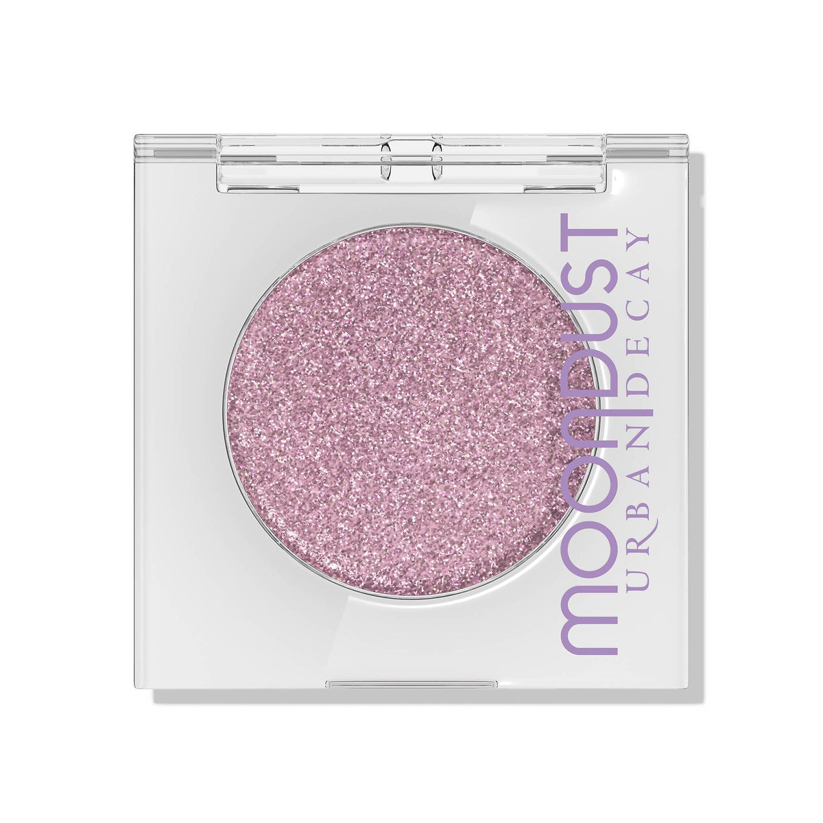 Urban Decay Moondust Lilac Sparkle compact shows vibrant, long-lasting glitter finish for bright lids.