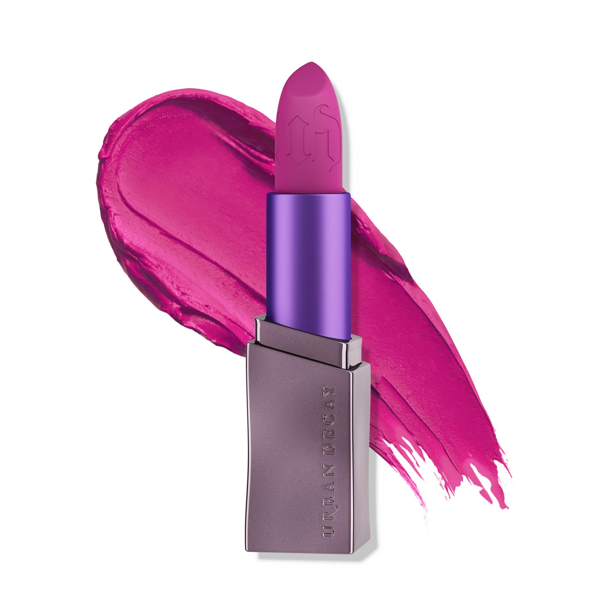 URBAN DECAY Vice Hydrating Lipstick Gridlock bullet swatch shows rich berry pigment for bold daytime lip color.