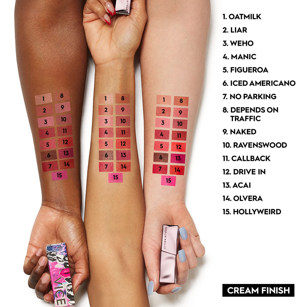 Compact, travel-friendly Urban Decay Vice Hydrating Lipstick packaging and design.
