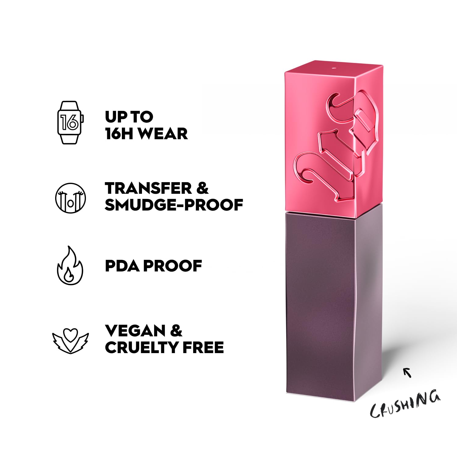 Urban Decay Vice Lip Bond Crushin swipe demonstrates one-swipe color and instant shine.