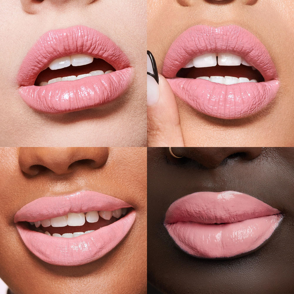 Close-up of glossy, high-shine finish on lips