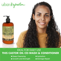 Close-up of Urban Hydration ingredients in Jamaican Castor Oil Co-Wash packaging.