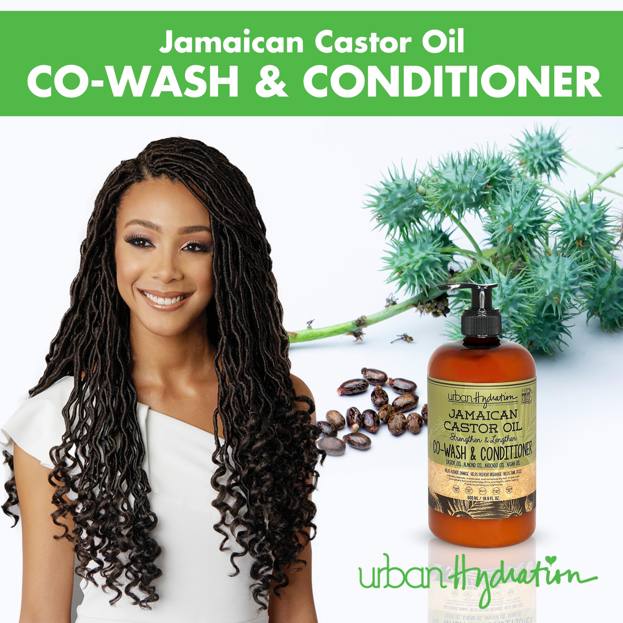 Urban Hydration Co-Wash and Conditioner packaging highlights dye-free, paraben-free ingredients.