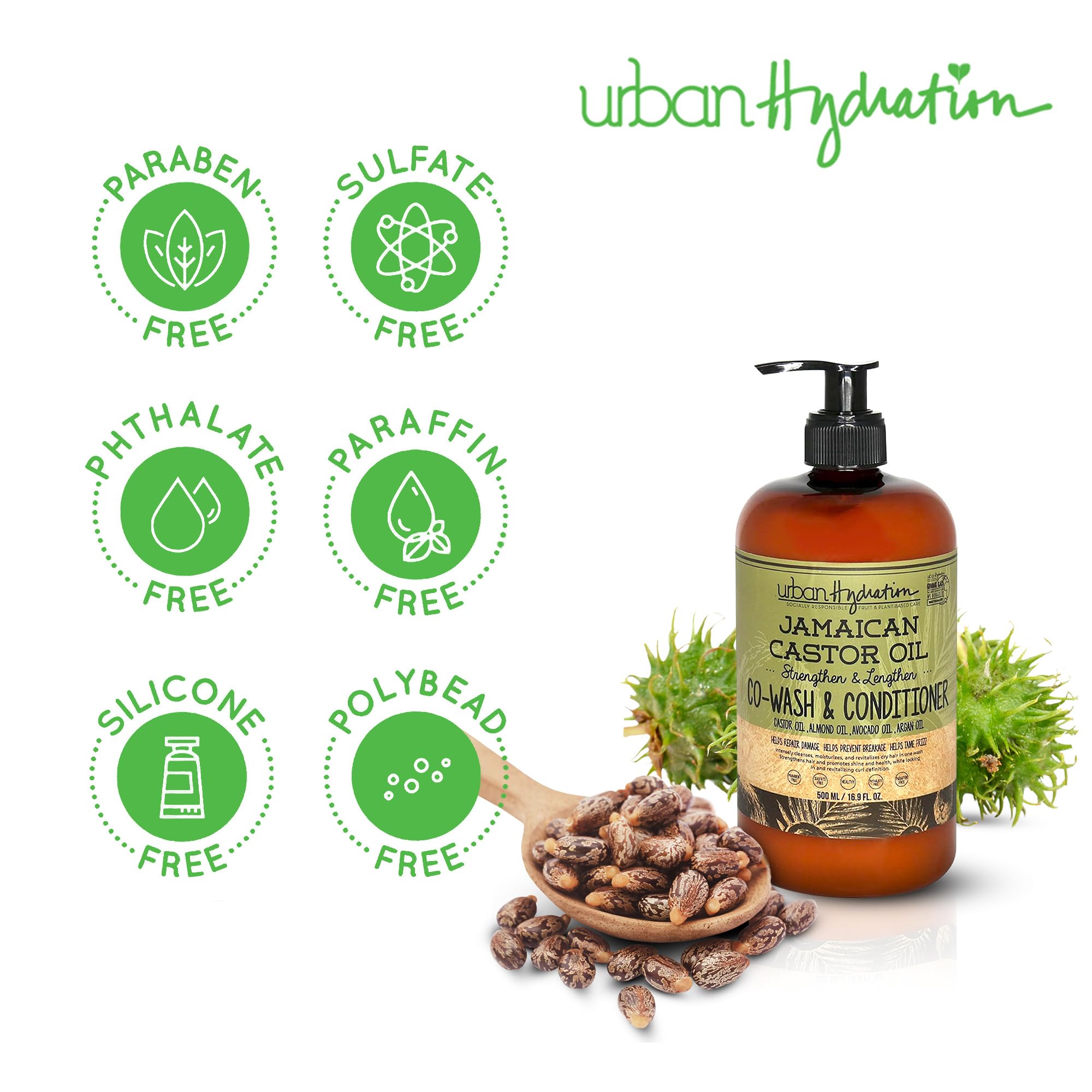 Applying Urban Hydration Castor Oil Co-Wash to wet hair for gentle cleansing and moisture.