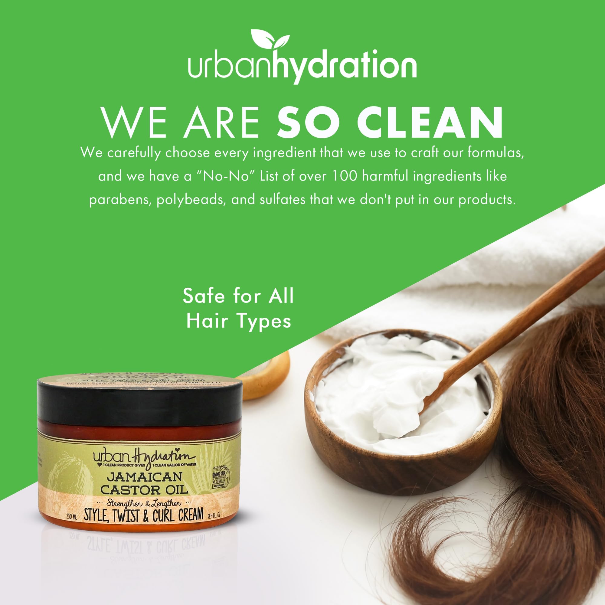 Suitable for all hair types with Urban Hydration Jamaican Castor Oil Curl Cream