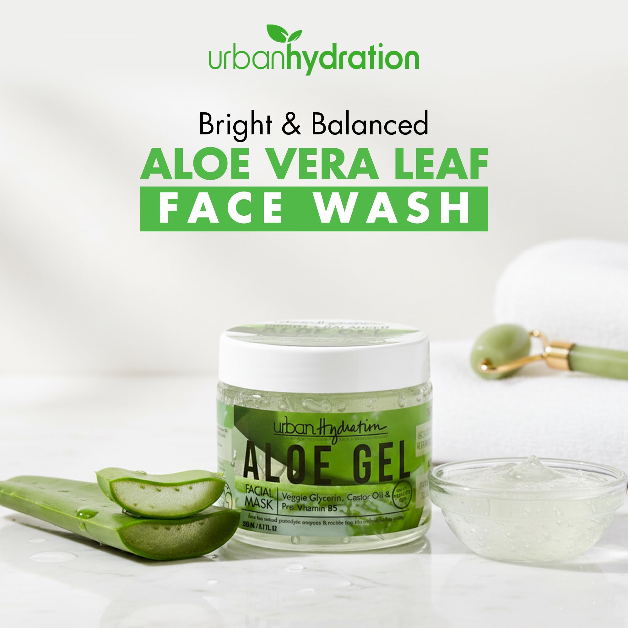 Urban Hydration Aloe Vera leaf gel texture close-up ready for gentle purifying action.