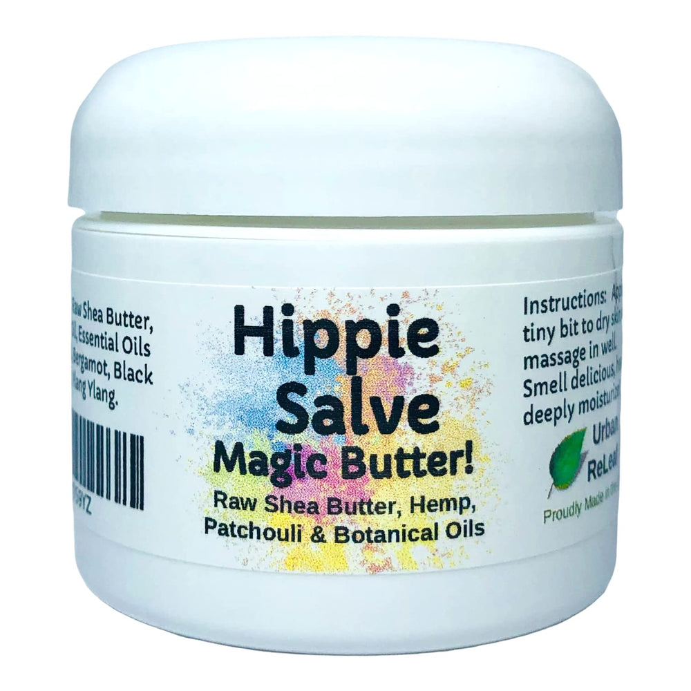 Urban ReLeaf Hippie Salve Magic Butter jar close-up for rich, lasting moisture on dry skin