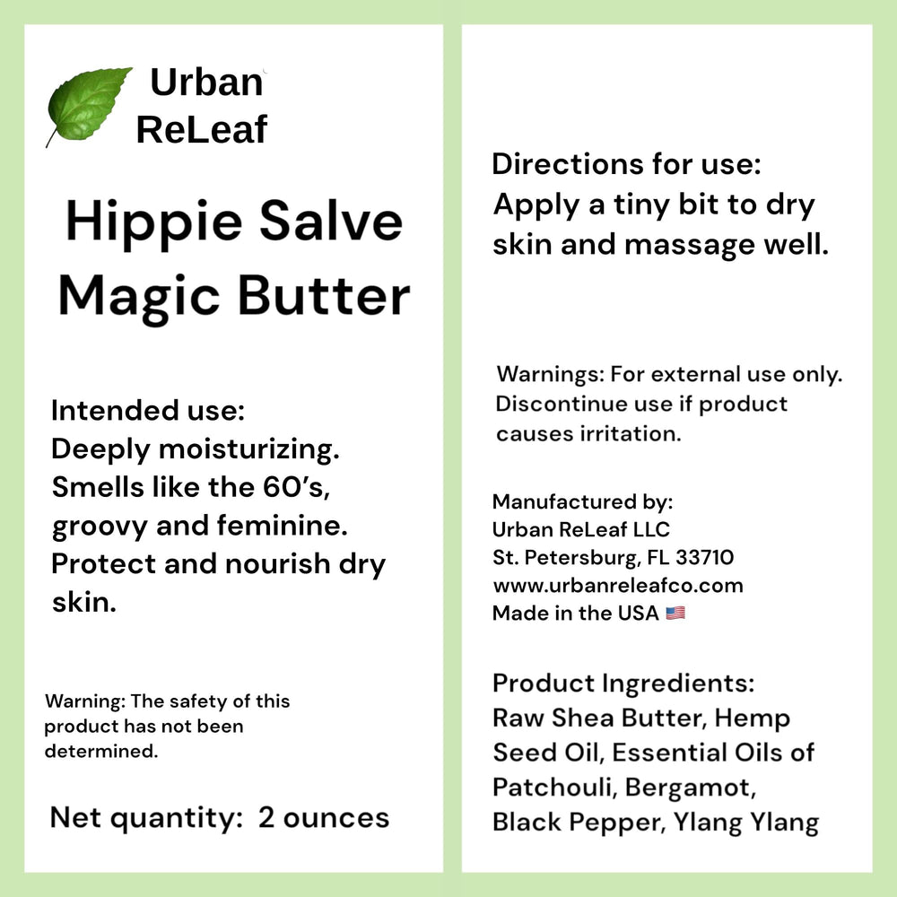 Urban ReLeaf Hippie Salve 2 oz jar highlights USA-made quality and craft