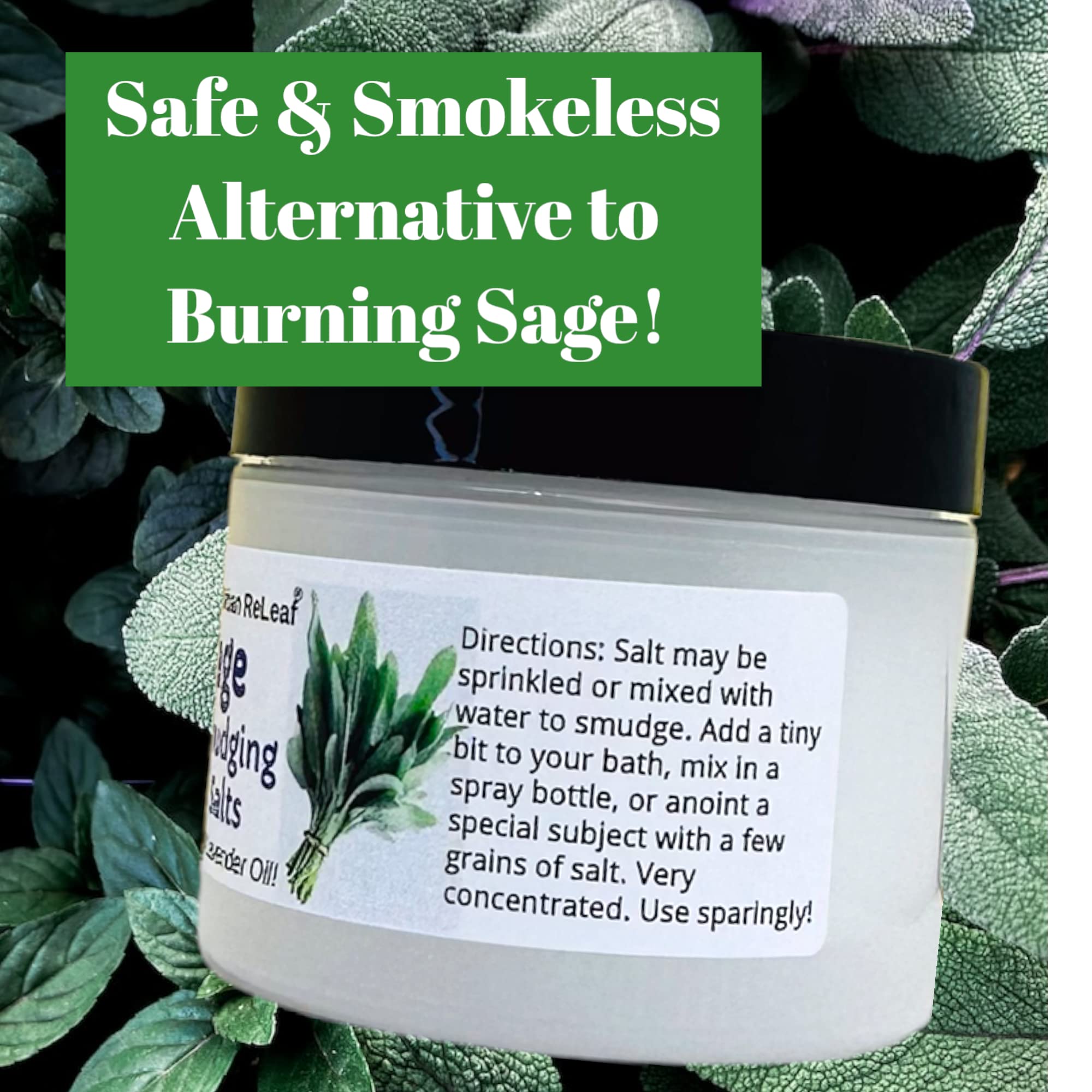 Urban ReLeaf sage-smudging-salts ingredients close-up with sea salts