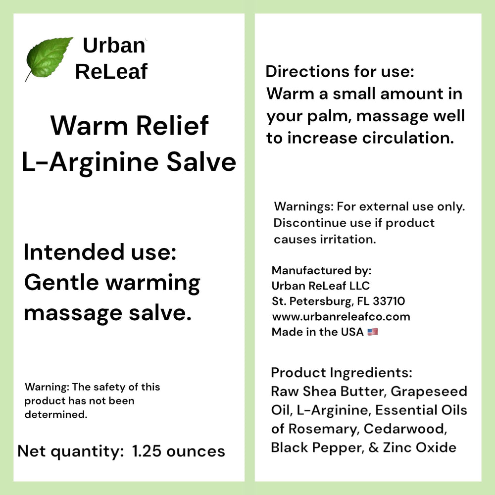 Urban ReLeaf Warm Relief salve application on hands promotes comfortable massage.